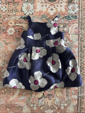 Janie and Jack Navy Floral Taffeta Dress & Diaper Cover